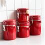 Porcelain Coffee Sealed Canister with Valve Blocks Tea Cans Powder Candy Beans Jars Food Container Spice Storage Bottle with Lid Spoon (Red, 23oz)