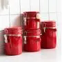 Porcelain Coffee Sealed Canister with Valve Blocks Tea Cans Powder Candy Beans Jars Food Container Spice Storage Bottle with Lid Spoon (Red, 23oz)