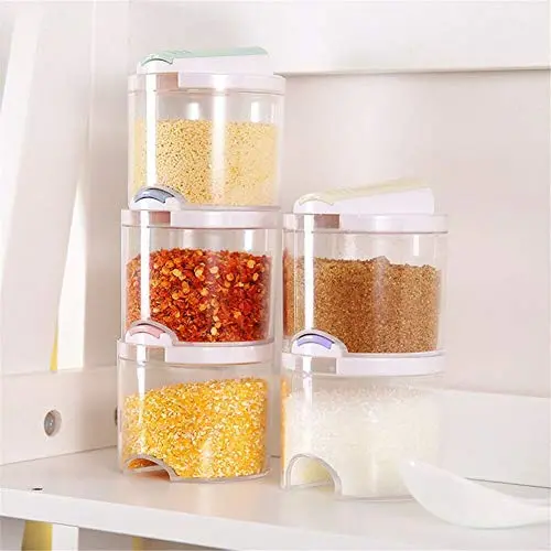 Umweltfreundliche BBQ 5 Gewürze Flasche Cruet Salz Pfeffer Würze Condiments Aufbewahrungsbox Zelle Lager mit Messlöffeln und Gabeln