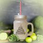 Navy Christmas Tree Frosted Glass Mason Jar With Straw