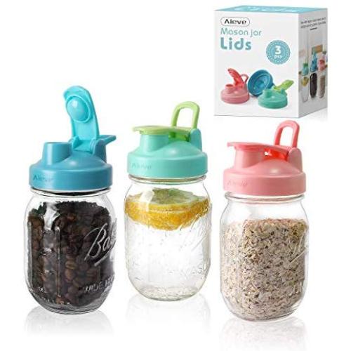 Mason Jar Lids, 3 Pack Reusable Canning Lids Flip Cap Lids with Leak-Proof Seal for Regular Mouth Mason Jars Ball Jars Canning Jars to Pouring Lemonade Milk Coffee Jam Oatmeal (Jars not Included)