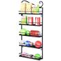 5 Tier Wall Mounted Spice Rack, Pantry Cabinet Door Kitchen Spice Shelf Storage Spice Jars Container Organizer Chrome Plated (Black)