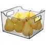 mDesign Kunststoff Küchenschränkchen, Kühlschrank- oder Gefrierbehälter mit Griffen – Organizer für Obst, Joghurt, Snacks, Nudeln – BPA-frei, 10 Zoll Länge, 4er-Set – Grauweis