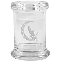 Clear Glass Herb Stash Jar and Lid 2.75 oz with Fairy & Moon Logo from Smoke Promos