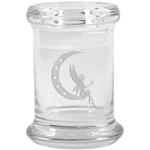Klarer Glas Kräuterdunstbehälter mit Deckel 95 ml mit Fee & Mond Logo von Smoke Promos