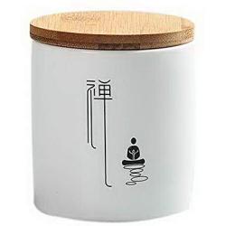 Gentle Meow Ceramic Tea Canister with Airtight Bamboo Lid for Tea Storage, Chan Word Pattern