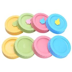 CHICTRY 8Pcs Cute Mason Jar Lids Decorative Plastic Leakproof Canning Drinking Jars Storage Jars Caps with Silicone Sealing O Rings Assorted Color 70mm Inner Diameter