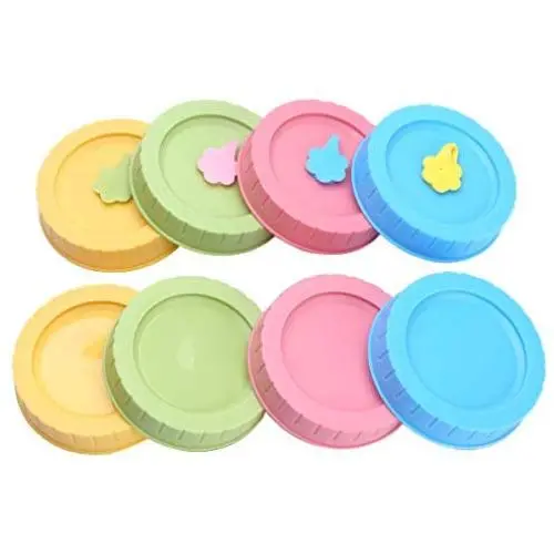 8-teiliges Set Niedliche Mason Jar Deckel, Dekorative Kunststoff-Dichtungsdeckel für Konservierung, Trinken, Lagerung, mit Silikon-Dichtungsringe, gemischte Farben, 70mm Innendurchmesser