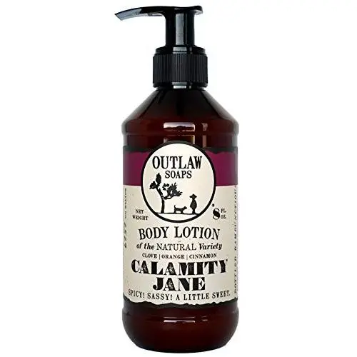 Outlaw Calamity Jane Spicy Natural Lotion - Spicy and Sweet, Like a Legend - Whiskey, Clove, Orange, and a Little Cinnamon - Mens or Womens Lotion - 8 fl. oz. Outlaw Calamity Jane Spicy Natural Lotion - Spicy and Sweet, Like a Legend - Whiskey, Clove, Orange, and a Little Cinnamon - Mens or Womens Lotion - 8 fl. oz.