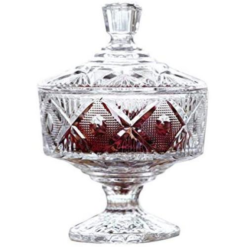 FEOOWV Clear Glass Candy Dish Jar with Lid,Food Storage Container for Wedding Candy Buffet (Style 2)