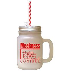 Red Meekness Absolute Power Under Perfect Control Frosted Glass Mason Jar With Straw