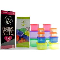 Portion Control Containers - Double Set with Lids - 14 pieces - Perfect use for 21 Day Challenge and Meal Prep - For Weight Loss and Diet Program