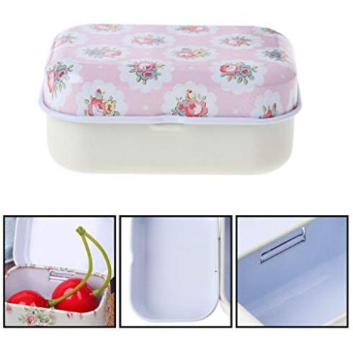 Milue Flower Tin Trinket Jewelry Coin Box Tinplate Storage Case Small Rectangular