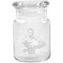 Clear Glass Herb Stash Jar with Lid 4.5 oz with Johnny Cash Bird Logo from Smoke Promos