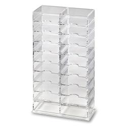 byAlegory Acrylic Makeup Stand Organizer w/ Removable Dividers 20 Space Storage for Pigment, Pots, Eyeshadows Designed To Stand & Lay Flat - Clear