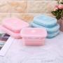 Kitchen Food Storage Jar Airtight Food Storage Silicone Bento Box Folding Lunch Bowl Collapsible Holder Food Storage Container (Color : Blue)