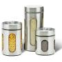 3-Piece  Airtight Seal Glass with Clear Window Canister Set, Food Storage Container with Lid for Kitchen Counter, Sugar, Coffee by Elevate Home Products (Silver)