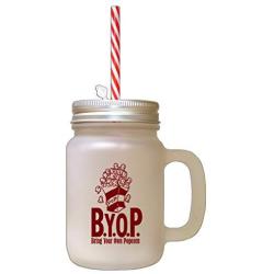 Maroon Pop Bir Your Own Popcorn Frosted Glass Mason Jar With Straw