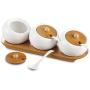 TNKML Ceramic Spice Jar Set 3 Piece With Bamboo Cover Sauce Jar Cruet Storage Storage Box With Spoon Kitchenware Spice Container-2