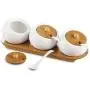 TNKML Ceramic Spice Jar Set 3 Piece With Bamboo Cover Sauce Jar Cruet Storage Storage Box With Spoon Kitchenware Spice Container-2