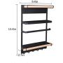 Tuscom Magnetic Kitchen Rack Fridge Organizer 3 Tier Metal Refrigerator Storage Shelf with 6 Hooks Multifunctional Spice Jars Holder Home Kitchen