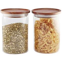 Essos Glass Jars with Wood Lids Set of (2) 32oz Airtight and Stackable Storage Containers for the Kitchen or Pantry Canister holds Food Cookies Coffee Pasta