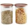 Essos Glasbehälter mit Holzdeckeln Set von (2) 32oz Luftdichte & Stapelbare Aufbewahrungsvorrichtungen für Küche oder Vorratskammer – Dose für Lebensmittel, Kekse, Kaffee, Nudeln