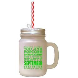 Green September Pear Nectar Season Fall Season School Starts Frosted Glass Mason Jar With Straw