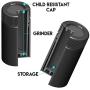 Rx Herb Jar Built-In Multi-Use Vacuum Seal Portable Storage Resistant Container, Black