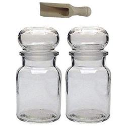 Viva Haushaltswaren Glass jar with Glass stoppers, Round Stopper, Candy jar, Tea Caddy, Collecting Glass, etc. usable (Including a Scoop), Glass, Transparent, 2 x 150ml