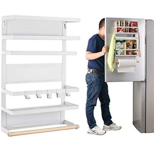 Refrigerator Organizer Rack Magnetic Kitchen Magnetic Holder With Hook Strong Power magnet For Paper Towel Holder Rustproof Spice Jars Rack Refrigerator Shelf Storage Hanger Oganizer Tool 19 X13X5.3IN