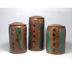 Pottery Kitchen Storage Jar Set of Five Stoneware Covered Jars