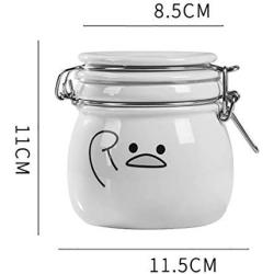 Cereal Containers Ceramic Canister, Cartoon Pattern Sealed Can Containers (color : White)