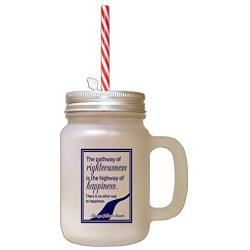 Navy Pathway Righteousness Highway Happiness Frosted Glass Mason Jar With Straw