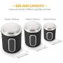 Canister Set of 3, Nested Kitchen Canisters with Stainless Steel Airtight Lids and Windows by H+LUX, Black Canister Set of 3, Nested Kitchen Canisters with Stainless Steel Airtight Lids and Windows by H+LUX, Black