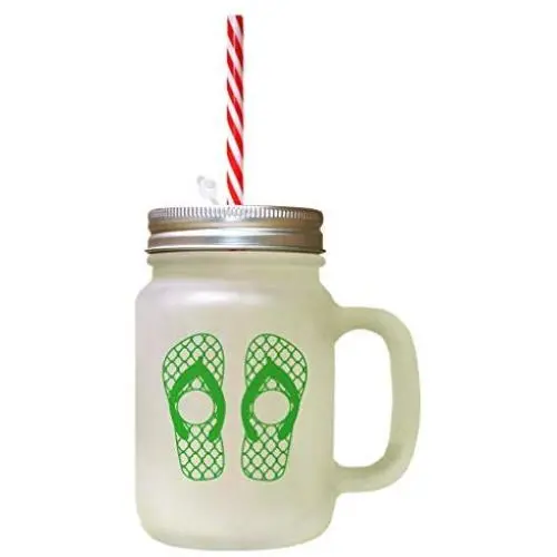Green Slipper Image Frosted Glass Mason Jar With Straw Green Slipper Image Frosted Glass Mason Jar With Straw