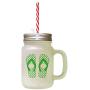 Green Slipper Image Frosted Glass Mason Jar With Straw
