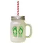 Green Slipper Image Frosted Glass Mason Jar With Straw Green Slipper Image Frosted Glass Mason Jar With Straw