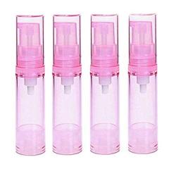 4PCS 10ML 0.34oz Pink Empty Refillable PS Plastic Airless Jars Pot Bottle Vacuum Pump Press Container Vial For Make-up Cosmetic Foundations Lotion Cream Liquid Toner Emulsion