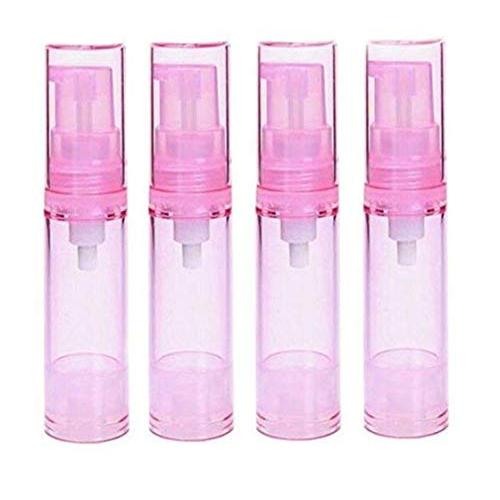 4PCS 10ML 0.34oz Pink Empty Refillable PS Plastic Airless Jars Pot Bottle Vacuum Pump Press Container Vial For Make-up Cosmetic Foundations Lotion Cream Liquid Toner Emulsion