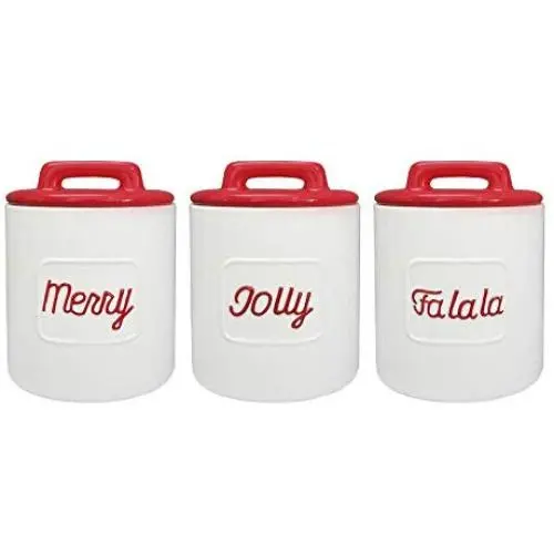 Ensemble de 3 bocaux en céramique American Atelier 7271-CAN-RB - Design rétro de fête 58 oz avec couvercles pour biscuits, bonbons, café, farine, sucre, riz, pâtes, céréales et plus encore - 5.5x7.5, Blanc/Rouge Ensemble de 3 bocaux en céramique American Atelier 7271-CAN-RB - Design rétro de fête 58 oz avec couvercles pour biscuits, bonbons, café, farine, sucre, riz, pâtes, céréales et plus encore - 5.5x7.5, Blanc/Rouge