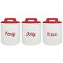 American Atelier 7271-CAN-RB Canister Set 3-Piece Ceramic Jars-58 oz Retro Holiday Design w/Lids for Cookies, Candy, Coffee, Flour, Sugar, Rice, Pasta, Cereal & More, 5.5x7.5, White/Red
