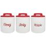 American Atelier 7271-CAN-RB Canister Set 3-Piece Ceramic Jars-58 oz Retro Holiday Design w/Lids for Cookies, Candy, Coffee, Flour, Sugar, Rice, Pasta, Cereal & More, 5.5x7.5, White/Red