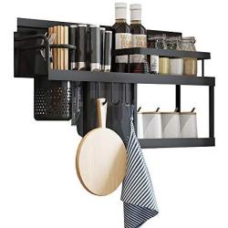 LYNNTLJ Wall Mounted Spice Racks,2-Tier Space Aluminum Kitchen Spice Holder,for Spice Jar and Bottle Storage,Space-Saving/Black / 59.2x12.5x28.8cm