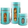 AIR-TIGHT KITCHEN CANISTER SET By Premius, 3-Piece Glass and Metal Canisters, Quick Access And Space Saving, Great Safe And Fresh Food, Convenient Sizes, Modern Design (Turquoise Blue)