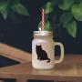 Green British Shorthair Cat Silhouette #1 Frosted Glass Mason Jar With Straw