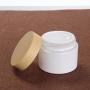 2Pcs Pearlescent White Round Glass Jars with Inner Liners and Plastic Wood Grain Lids Wide Mouth Jars Straight Sided Cream Jars Empty Container Dispening Pots Vial Case for Face Cream 50g/1.7oz