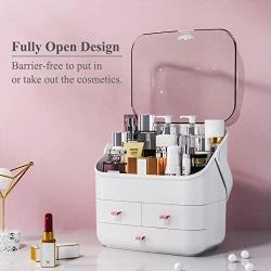 Haturi Makeup Organizer, Waterproof & Dustproof Cosmetic Organizer Box Fully Open Makeup Display Boxes ,Makeup Caddy Holder for Bathroom, Dresser, Countertop (White)