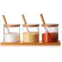 3 PCS/set of kitchen accessories glass seasoning bottle salt storage tank spice jar with wooden spoon combination ZP723144,Transparent