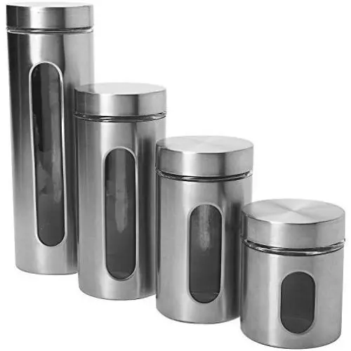 Ensemble de contenants en verre Palladian d’Anchor Hocking avec couvercles en acier inoxydable, acier inoxydable brossé, ensemble de 4 pièces. Ensemble de contenants en verre Palladian d’Anchor Hocking avec couvercles en acier inoxydable, acier inoxydable brossé, ensemble de 4 pièces.